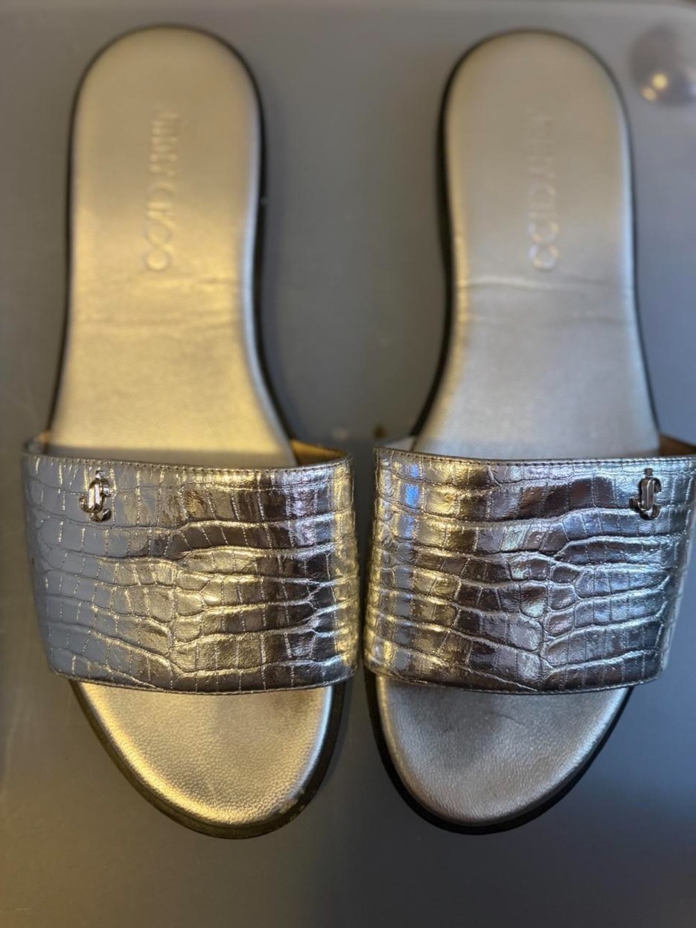 Jimmy Choo Metallic Silver Minea Flat Shoe Box size 39
